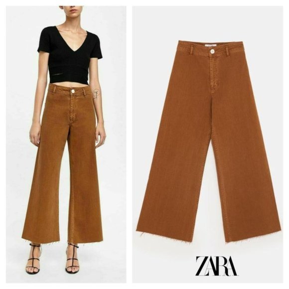 Zara Marine Brown Wide Leg Jeans Pants 